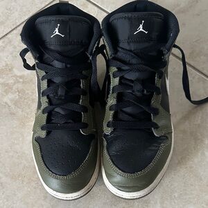 Youth- Air Jordan: Black and Green Sneakers